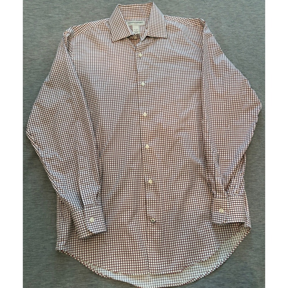 Banana Republic Mens Burgundy White Micro Check Button Down Shirt Small S